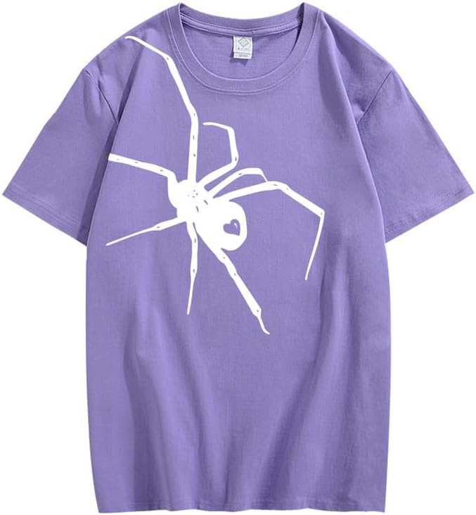 CORIRESHA Teen Halloween Spider Graphics T-Shirt Simple Crewneck Short Sleeve Summer Top