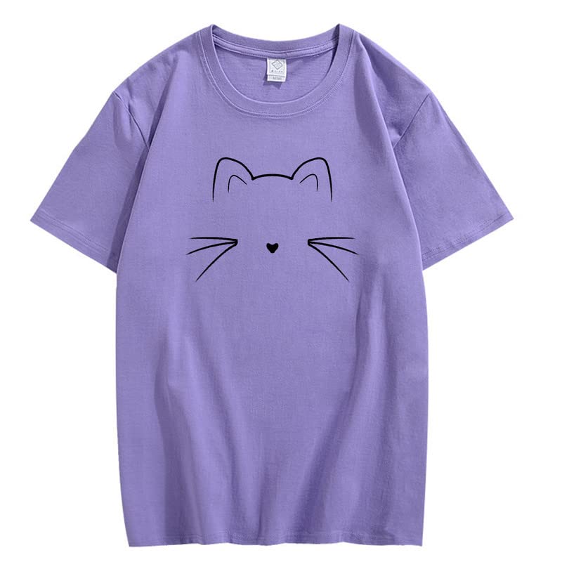 CORIRESHA Unisex Funny Cat Face Graphic T-Shirt Crew Neck Short Sleeve Summer Cute Tops