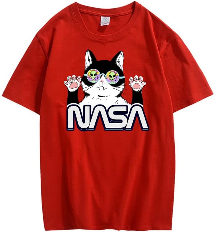 CORIRESHA Camiseta de la NASA para adolescente, informal, cuello redondo, manga corta, lindo gato