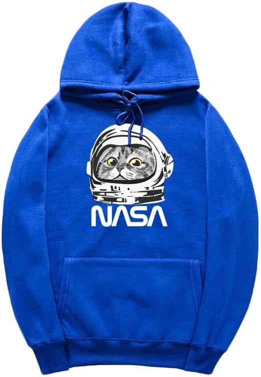 CORIRESHA Sudadera unisex con capucha de astronauta de la NASA casual de manga larga con cordón y lindo gato