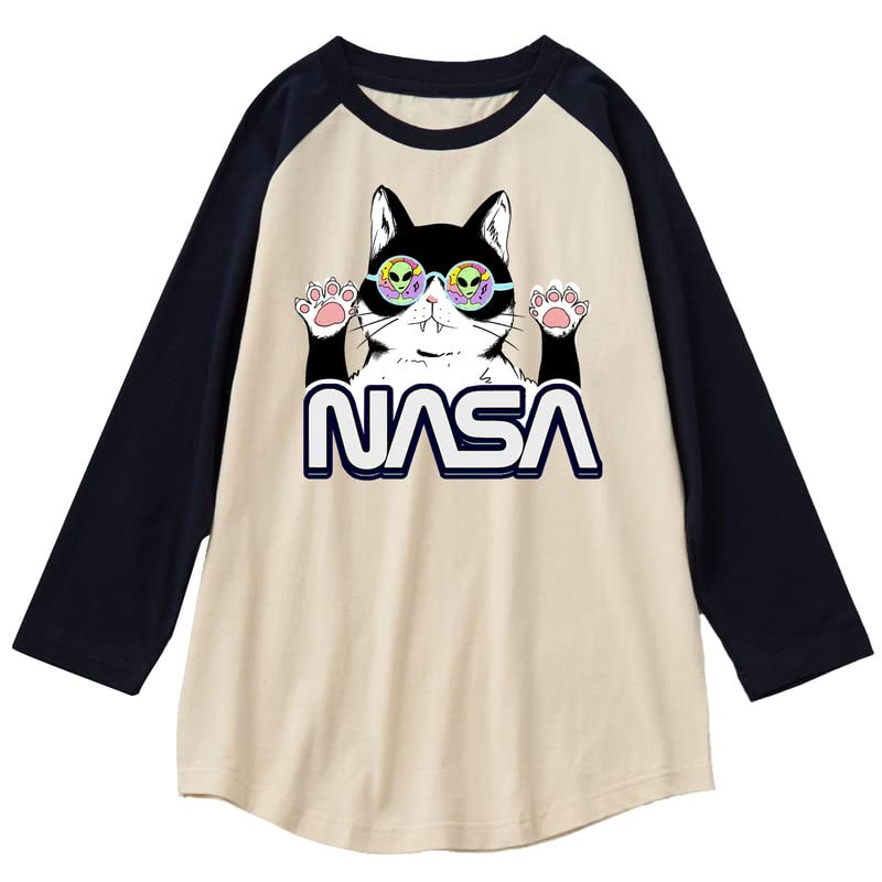 CORIRESHA Cat Lover Cute Top Raglan Sleeves Casual Color Block Unisex NASA T-Shirt