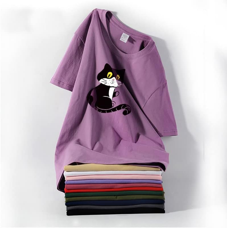 CORIRESHA Camiseta holgada de algodón con gato juguetón