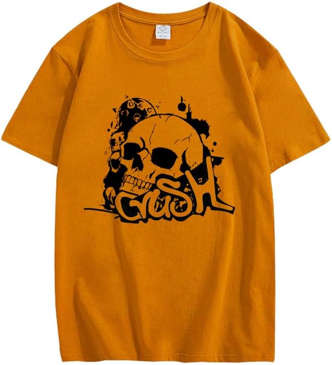 CORIRESHA Teen Skull Y2K Graphic Crewneck Short Sleeve Cotton Halloween Gothic T-Shirt