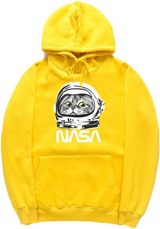 CORIRESHA Sudadera unisex con capucha de astronauta de la NASA casual de manga larga con cordón y lindo gato