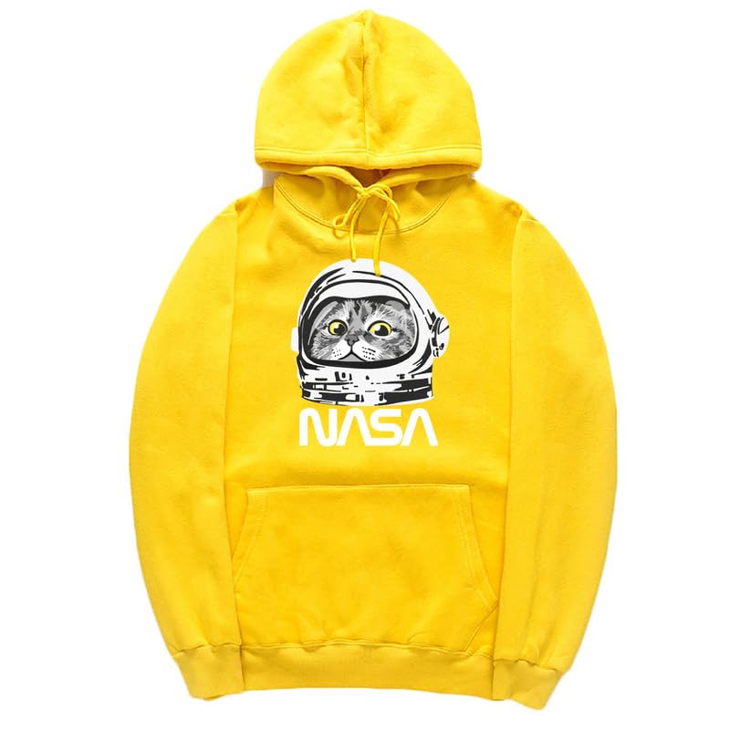 CORIRESHA Sudadera unisex con capucha de astronauta de la NASA casual de manga larga con cordón y lindo gato
