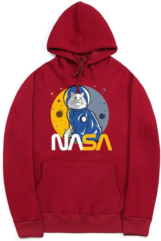 CORIRESHA Teen's Astronaut NASA Hoodie Casual Long Sleeve Drawstring Cat Sweatshirt