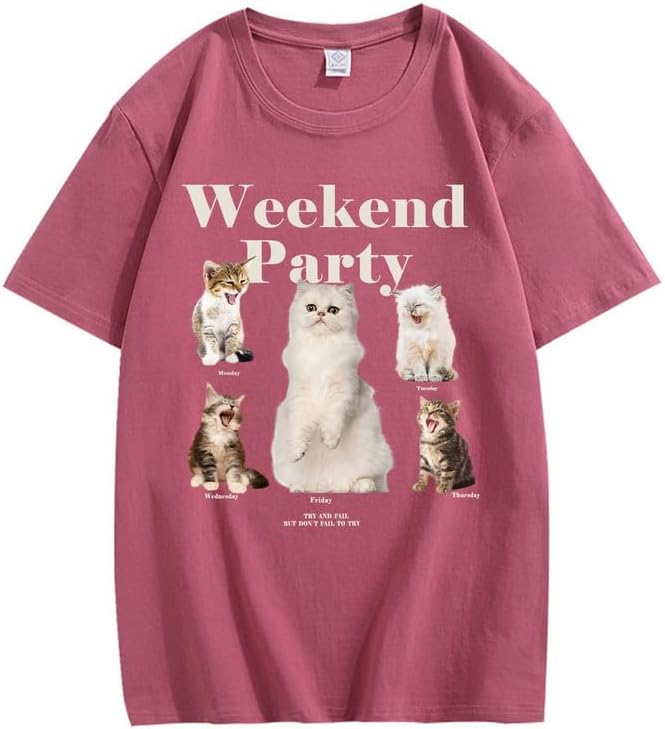 CORIRESHA Camiseta informal de manga corta con cuello redondo y estampado de gato lindo para adolescentes