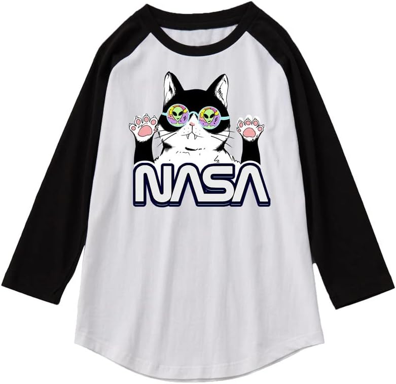 CORIRESHA Cat Lover Cute Top Raglan Sleeves Casual Color Block Unisex NASA T-Shirt