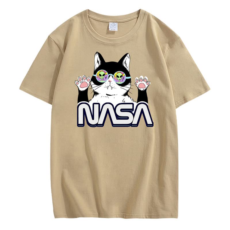 CORIRESHA Camiseta de la NASA para adolescente, informal, cuello redondo, manga corta, lindo gato