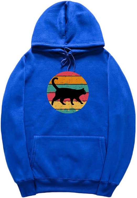 CORIRESHA Black Cat Hoodie Long Sleeve Drawstring Pocket Vintage Stripe Sweatshirt