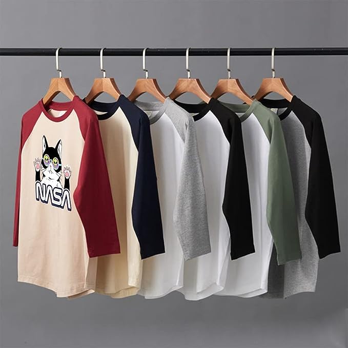 CORIRESHA Cat Lover Cute Top Raglan Sleeves Casual Color Block Unisex NASA T-Shirt