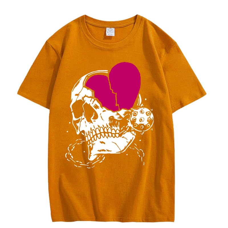 CORIRESHA Teen Cute Heart Crewneck Short Sleeve Casual Summer Cotton Skull T-Shirt