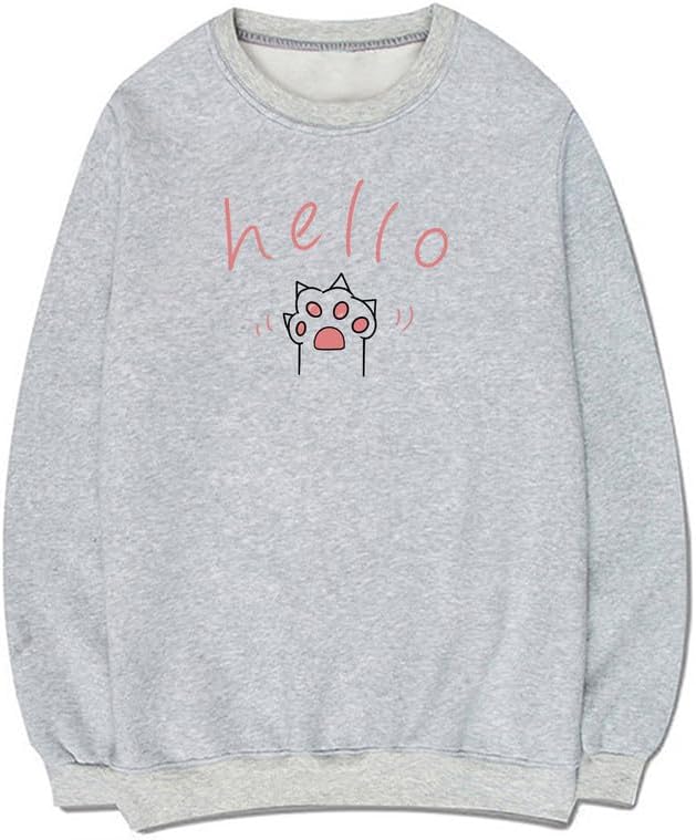 CORIRESHA Cat Paw Graphic Crewneck Long Sleeve Kawaii Cute Letter Sweatshirt