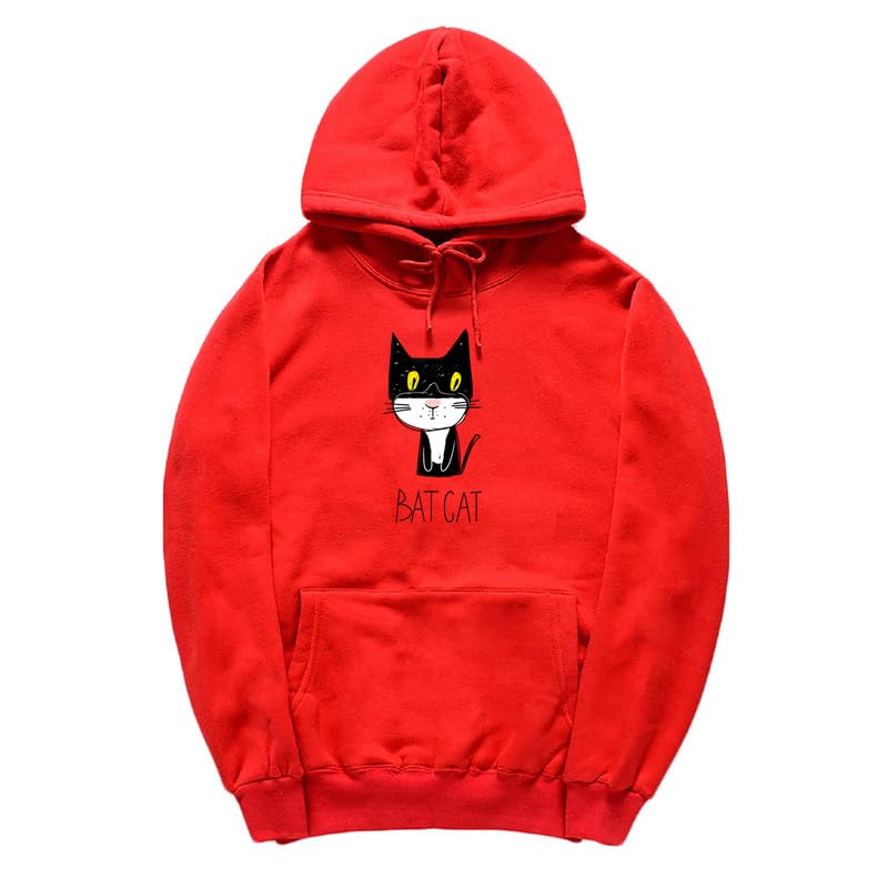 CORIRESHA Teen Funny Bat Cat Hoodie Long Sleeve Drawstring Kangaroo Pocket Cotton Sweatshirt