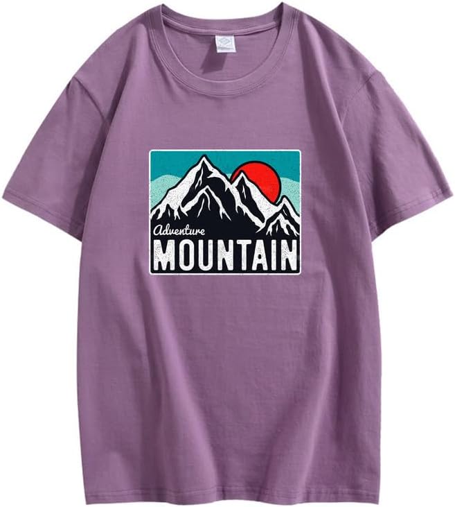CORIRESHA Women's Vintage Mountain Graphic Crewneck Short Sleeve Loose Basic Sun T-Shirt