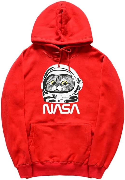 CORIRESHA Sudadera unisex con capucha de astronauta de la NASA casual de manga larga con cordón y lindo gato