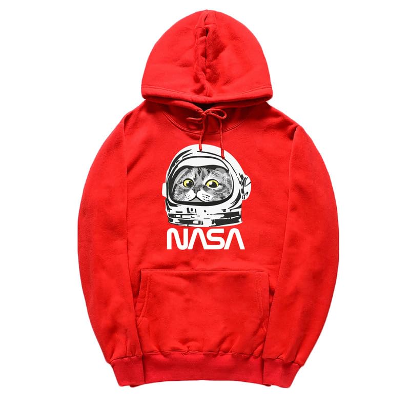 CORIRESHA Sudadera unisex con capucha de astronauta de la NASA casual de manga larga con cordón y lindo gato