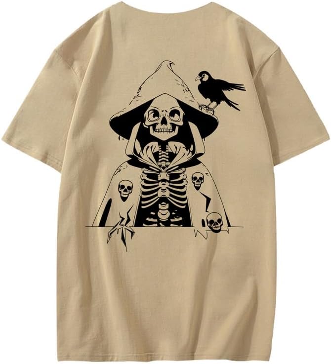 CORIRESHA Teen Skull Print T-Shirt Crewneck Short Sleeve Casual Cotton Halloween Costume