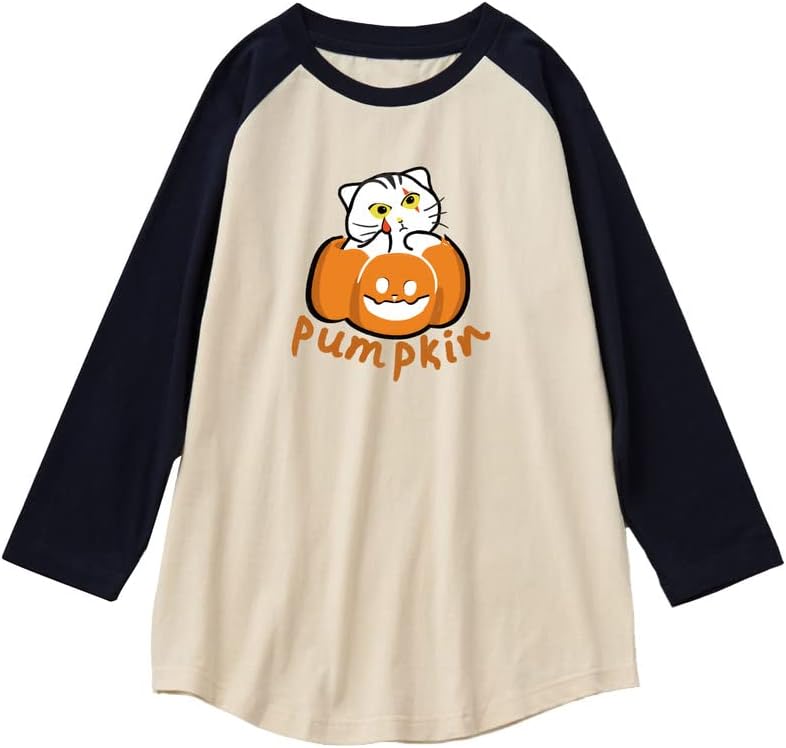 CORIRESHA Funny Cats Pumpkin T-Shirt 3/4 Raglan Sleeves Unisex Halloween Costume