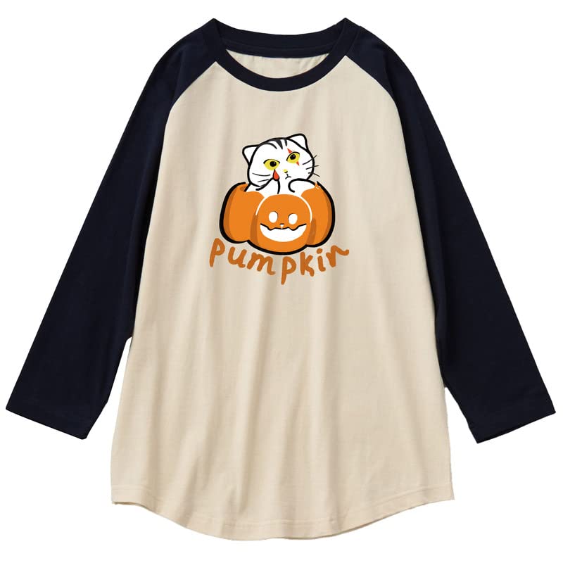 CORIRESHA Funny Cats Pumpkin T-Shirt 3/4 Raglan Sleeves Unisex Halloween Costume