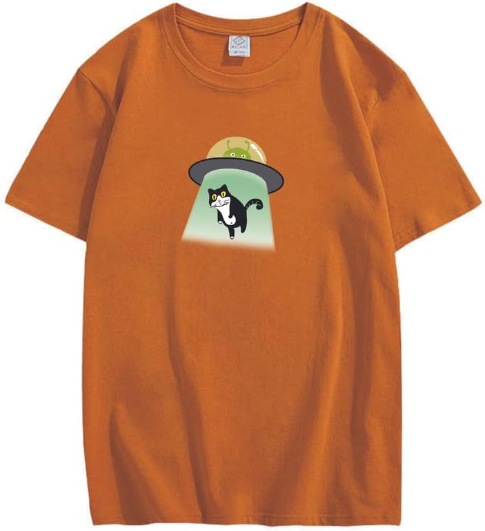 CORIRESHA Alien nave espacial abducción gato vintage unisex divertido espacio camiseta