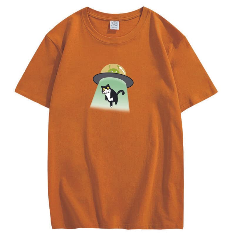 CORIRESHA Alien nave espacial abducción gato vintage unisex divertido espacio camiseta