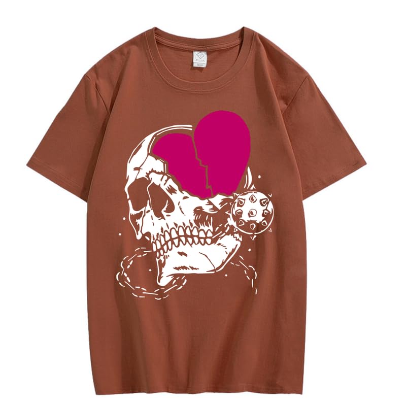 CORIRESHA Teen Cute Heart Crewneck Short Sleeve Casual Summer Cotton Skull T-Shirt