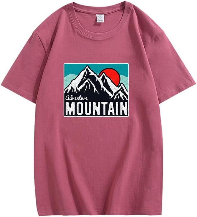 CORIRESHA Women's Vintage Mountain Graphic Crewneck Short Sleeve Loose Basic Sun T-Shirt