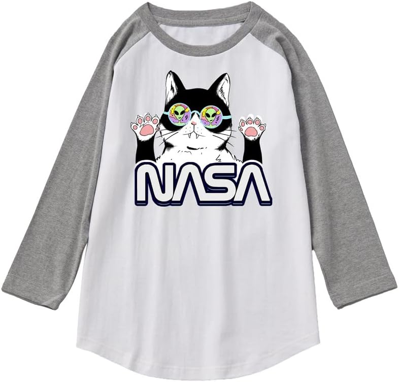 CORIRESHA Cat Lover Cute Top Raglan Sleeves Casual Color Block Unisex NASA T-Shirt