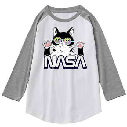CORIRESHA Cat Lover Cute Top Raglan Sleeves Casual Color Block Unisex NASA T-Shirt