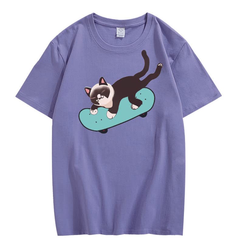 CORIRESHA Unisex Cat Lovers Casual Crewneck Short Sleeve Cozy Skateboard T-Shirt