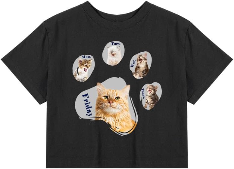 CORIRESHA Camiseta corta de manga corta con cuello redondo y patas de perro y gato para mujer