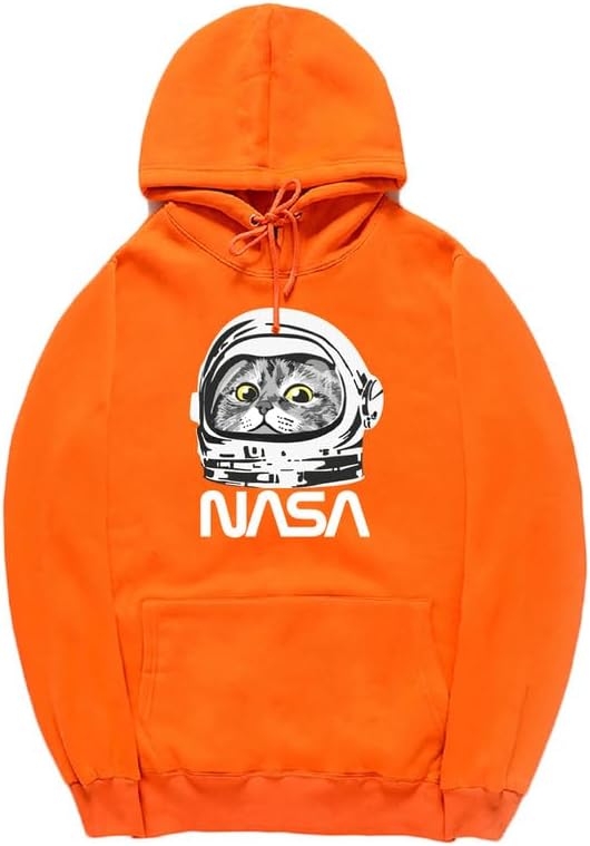 CORIRESHA Sudadera unisex con capucha de astronauta de la NASA casual de manga larga con cordón y lindo gato