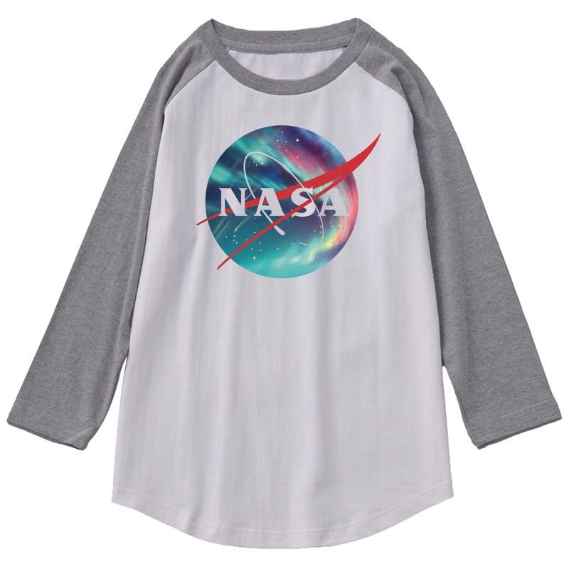 CORIRESHA Unisex NASA Logo Print Color Block 3/4 Raglan Sleeves Crew Neck Cozy Cotton T-Shirt