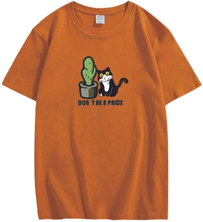 CORIRESHA Funny Black and White Cats Cactus T-Shirts Casual Summer Teens Kawaii Clothing