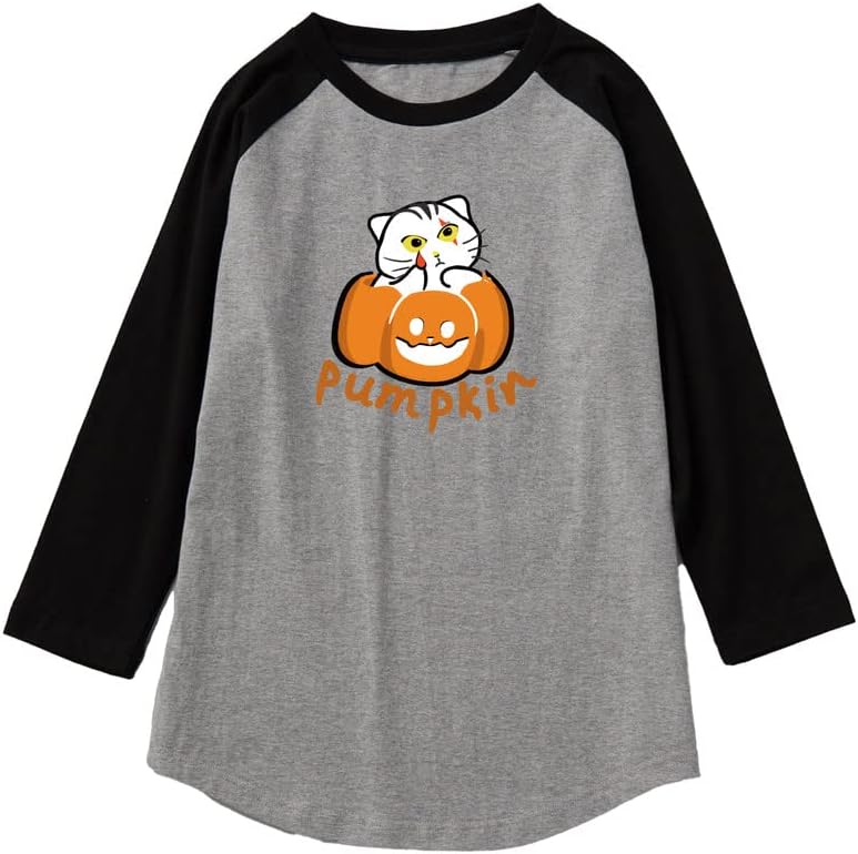 CORIRESHA Funny Cats Pumpkin T-Shirt 3/4 Raglan Sleeves Unisex Halloween Costume