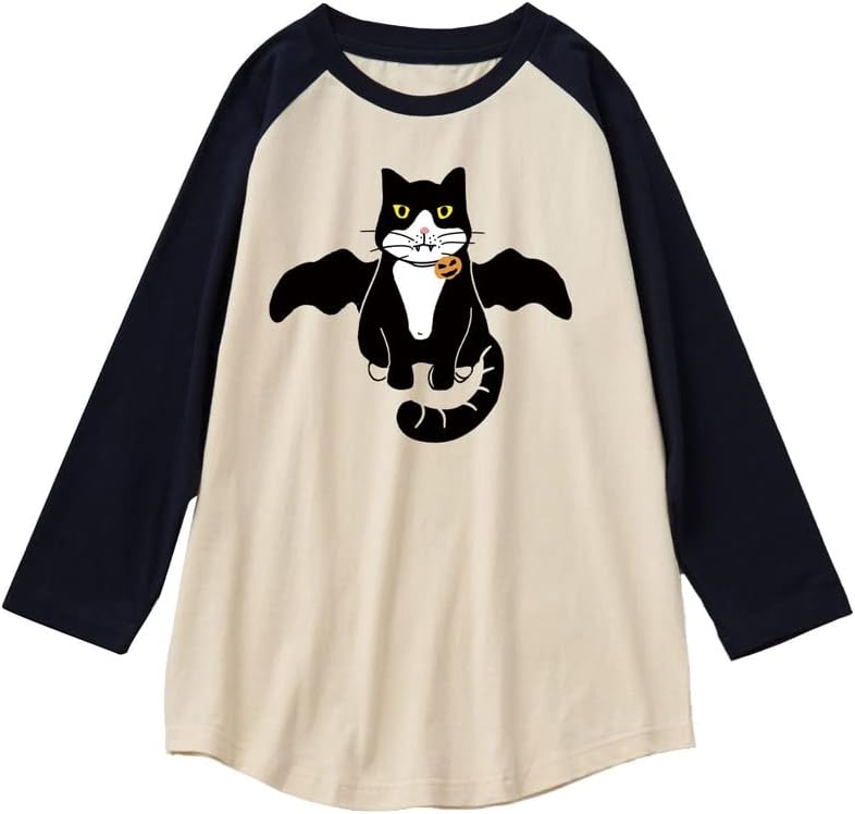 CORIRESHA Youth Cute Cat T-Shirt 3/4 Raglan Sleeves Funny Halloween Costume