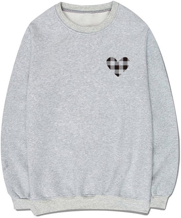 CORIRESHA Vintage Plaid Heart Crewneck Long Sleeve Cotton Basic Pullover Sweatshirt