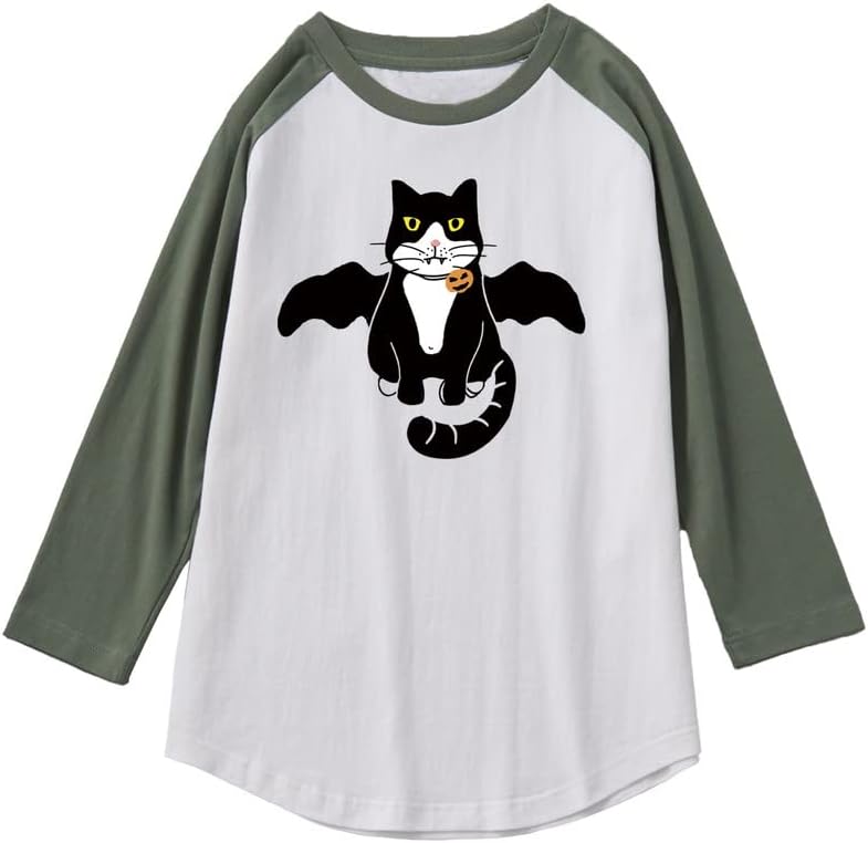 CORIRESHA - Camiseta juvenil con diseño de gato, manga raglán 3/4, divertido disfraz de Halloween