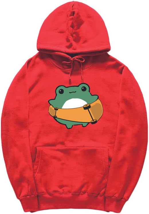 CORIRESHA Women's Cute Frog Hoodie Skateboard Soft Cozy Cotton Drawstring Sweatshirt