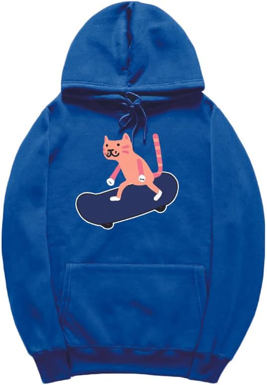CORIRESHA Sudadera con capucha unisex con diseño de gato y monopatín de dibujos animados, informal, de manga larga, acogedora sudadera de algodón