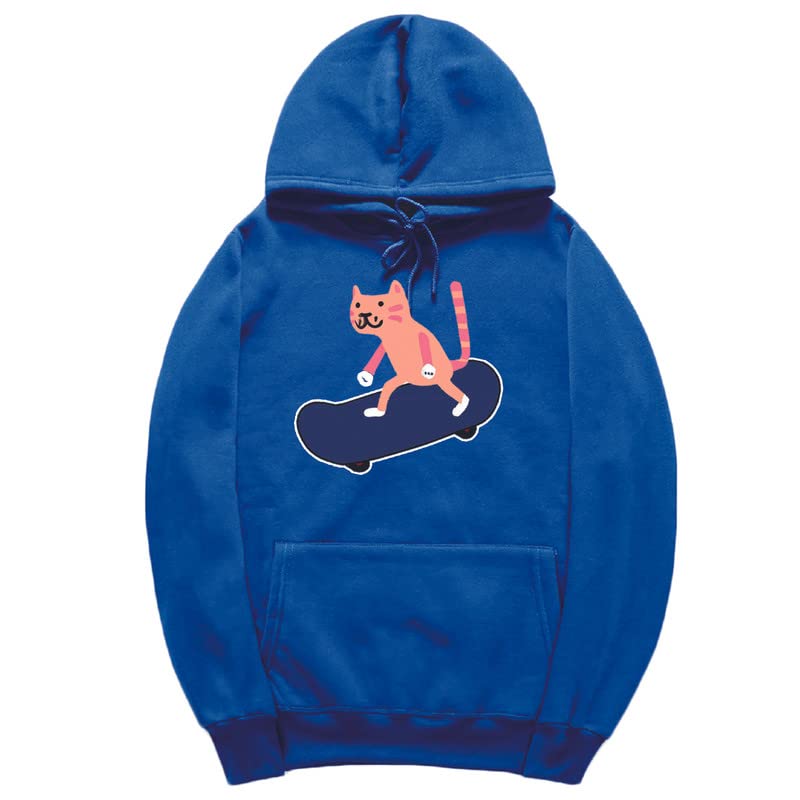 CORIRESHA Sudadera con capucha unisex con diseño de gato y monopatín de dibujos animados, informal, de manga larga, acogedora sudadera de algodón