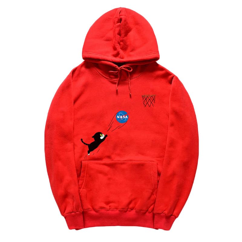CORIRESHA Adolescente Lindo Gato Sudadera con capucha Manga Larga Cordón Algodón Casual NASA Sudadera