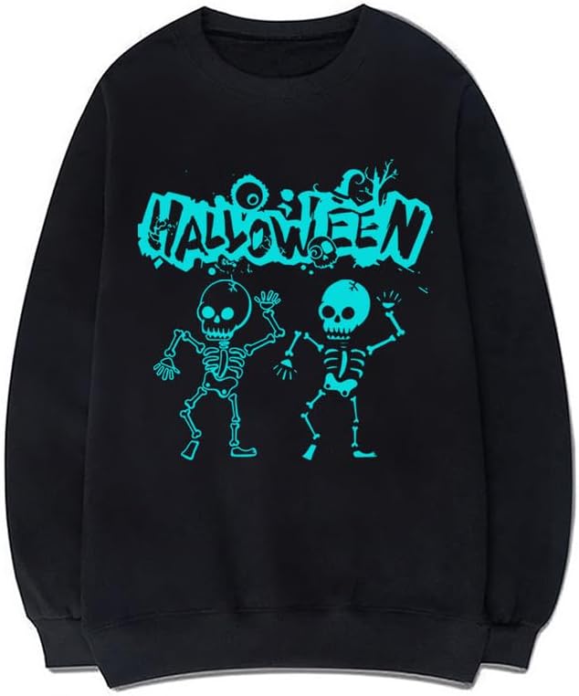 CORIRESHA Unisex Halloween Skeleton Crew Neck Long Sleeves Y2K Aesthetic Gothic Sweatshirt