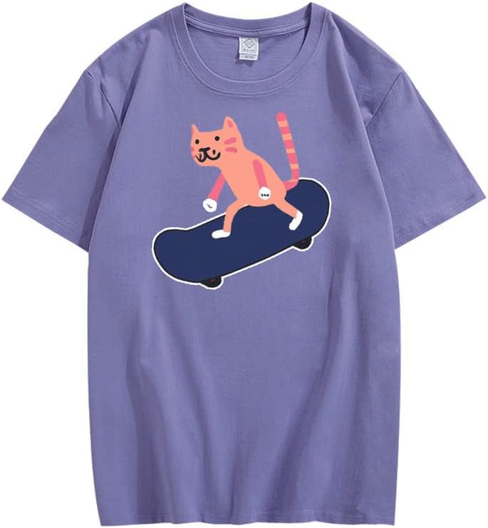 CORIRESHA Camiseta juvenil de manga corta con cuello redondo y suave y suelta para amantes de los gatos