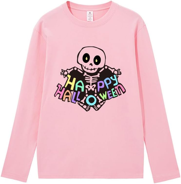 CORIRESHA Camiseta de calavera para mujer Cuello redondo Manga larga Y2k Estética Disfraces de Halloween
