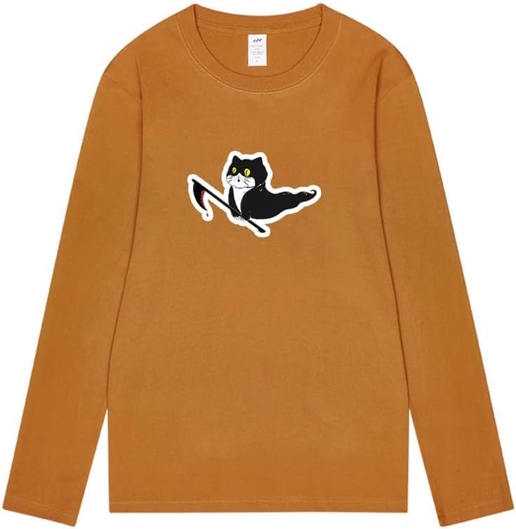 CORIRESHA Teen Ghost Cat camiseta cuello redondo manga larga algodón Halloween Tops