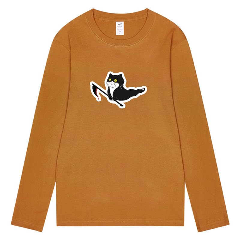 CORIRESHA Teen Ghost Cat camiseta cuello redondo manga larga algodón Halloween Tops