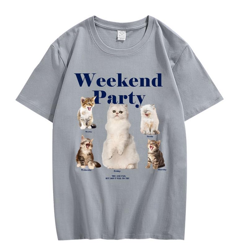CORIRESHA Camiseta informal de manga corta con cuello redondo y estampado de gato lindo para adolescentes