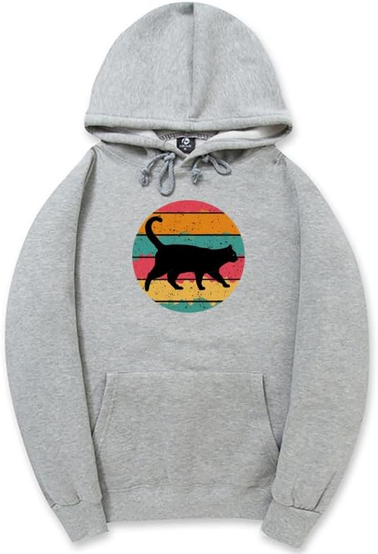 CORIRESHA Black Cat Hoodie Long Sleeve Drawstring Pocket Vintage Stripe Sweatshirt